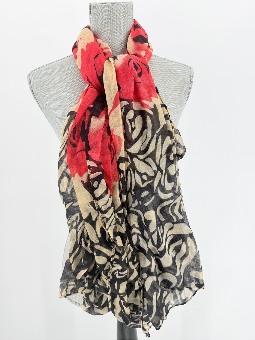 Red & Black Floral Lightweight knit Scarf wrap